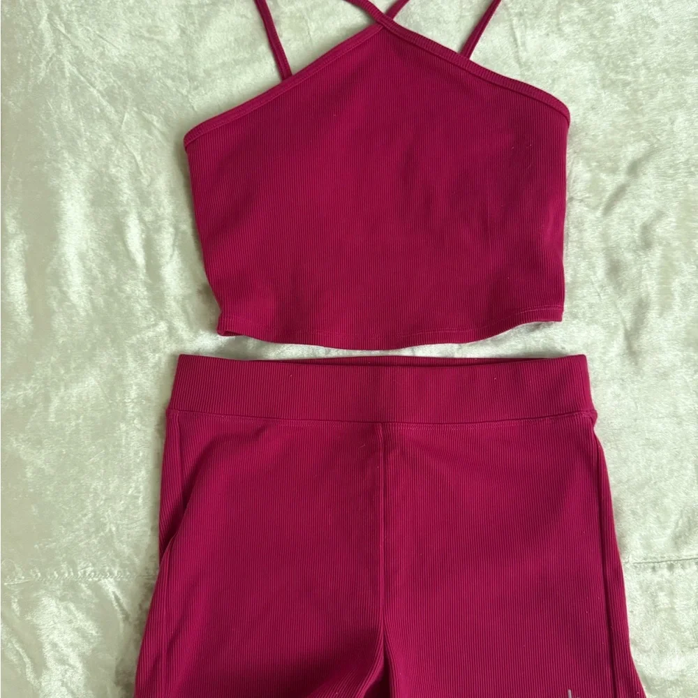 Alo Pink Halter Crop Top and Shorts Set - Picture 3 of 4